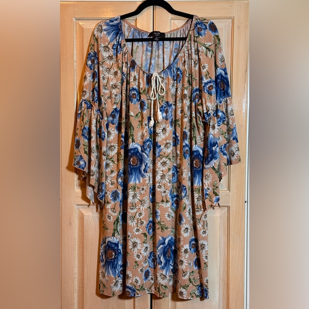NAIF Long Sleeve Floral Dress in Tan and Blue